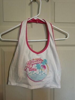 Barbie White Tank with Pink Trim and Multicolor Malibu Graphic crop